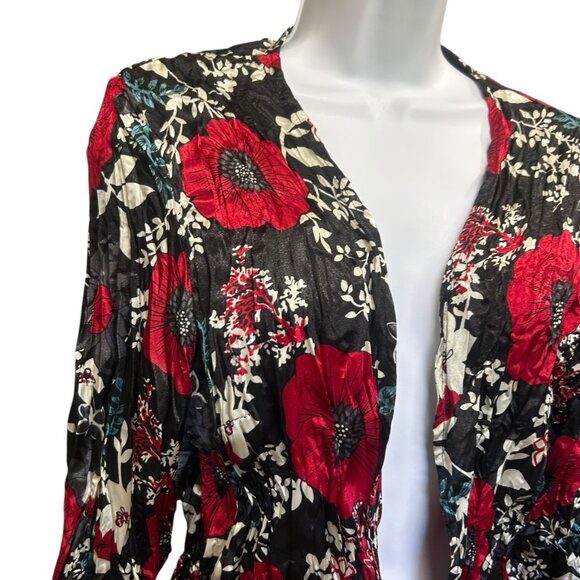 Tradition Poppy Floral Silky Cardigan Red Size L - Picture 3 of 7